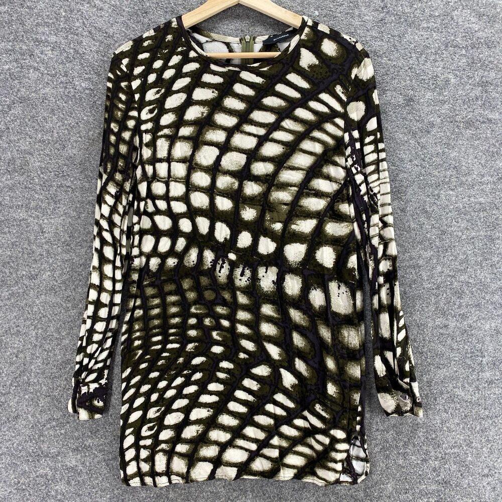 Olivaceous Blouse Women S Small Black Geometric Round Neck Long Sleeve Rayon